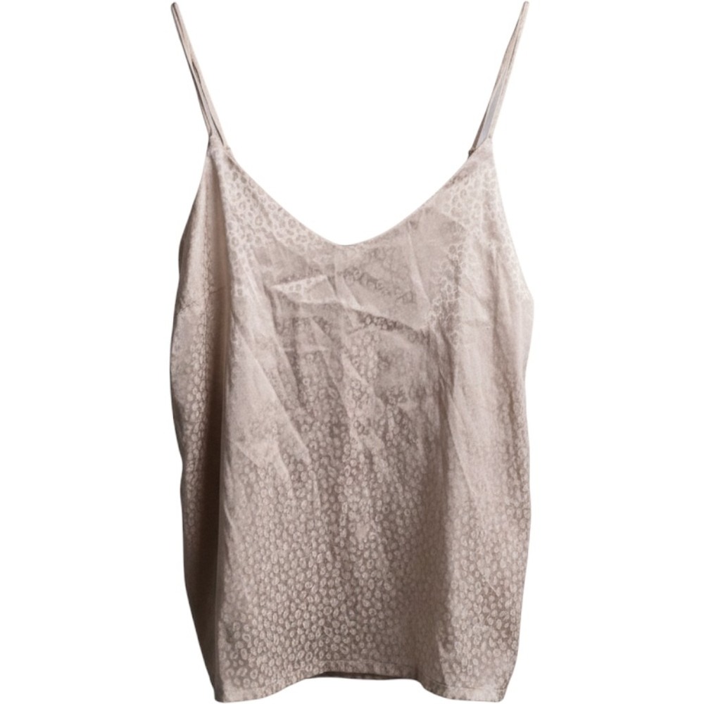 Nicole Miller New York Camisole Top Large Beige Leopard Animal Print Satin BQ2